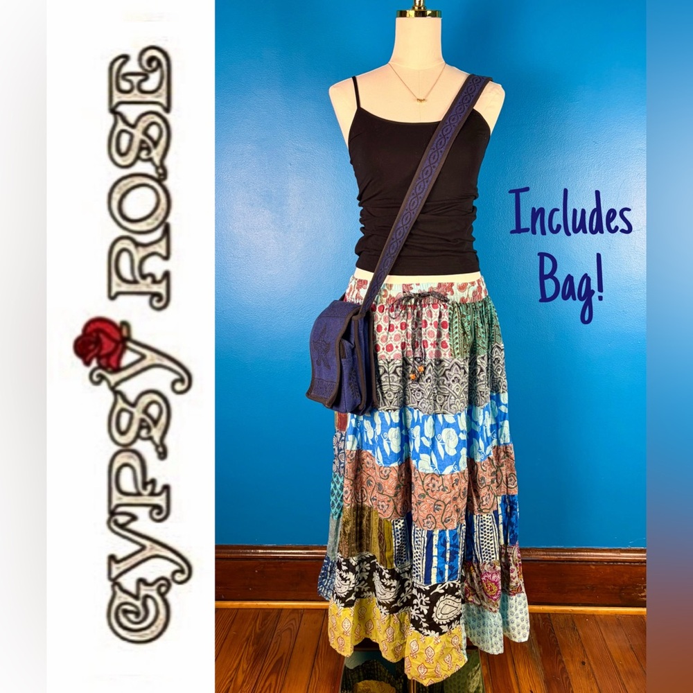 GYPSY ROSE Patchwork Festival Maxi Skirt with CROSSBODY BAG